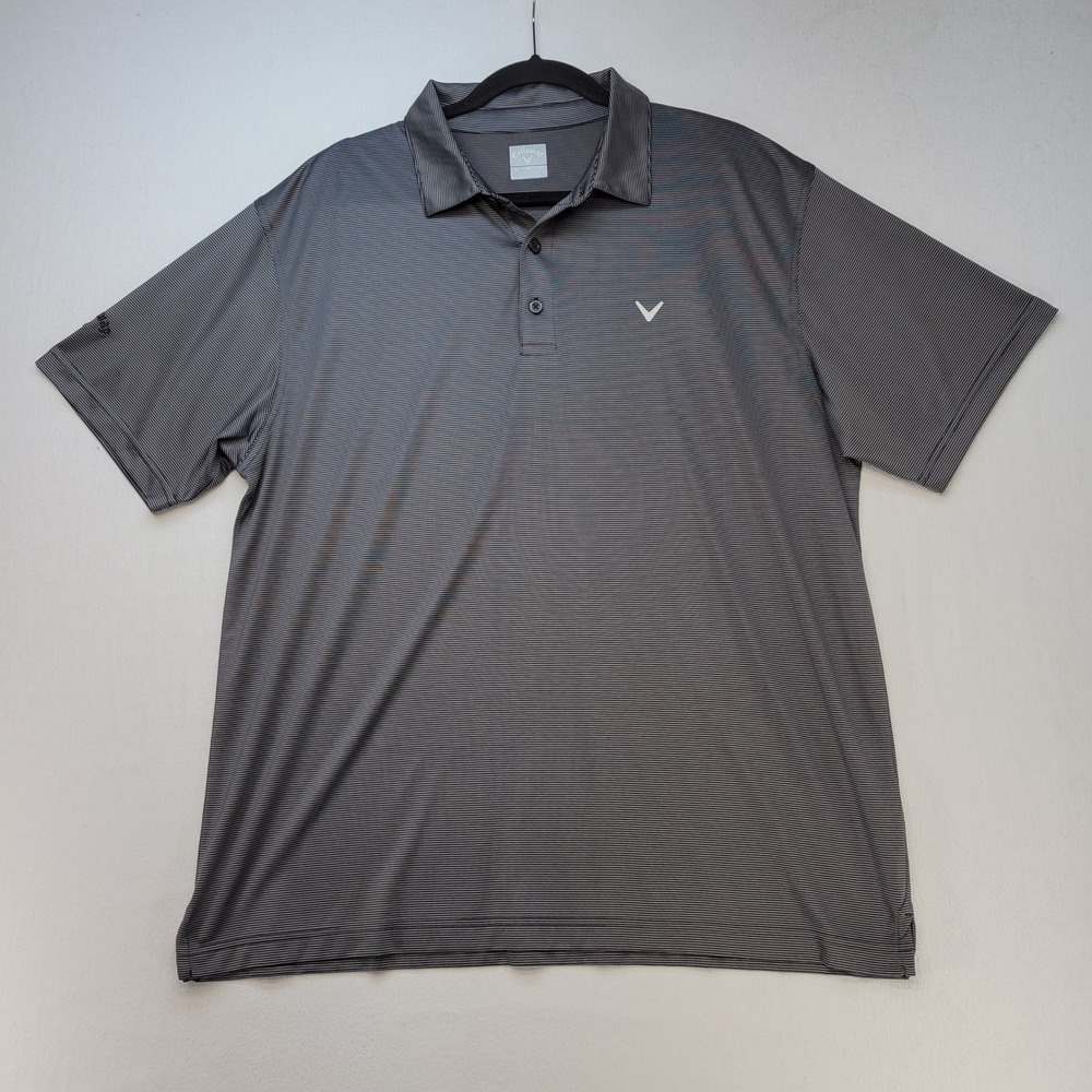 Callaway Polo‎ Shirt Mens XL Gray Striped Short Sleeve Golf Performance